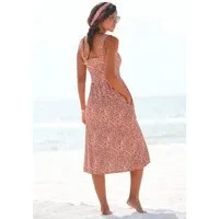 Beachtime by Lascana Jerseykleid mit Taschen, kniebedeckendes Sommerkleid aus Viskose mit Blätterdruck Luftiges Strandkleid, Trägerkleid, Midikleid, figurumspielend Basic