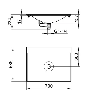 Keuco Varicor-Waschtisch Edition 11 31240, B: 700, H: 17, T: 535 mm 31240700700