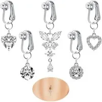 yumcute Bauchnabelpiercing 5er Set Fake Bauchnabelpiercing Silber Herz Kristall Schmetterling