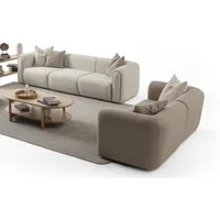 JVmoebel 3-Sitzer Beige Couchgarnitur von JVMoebel aus hochwertigem Polyesterstoff, 2 Teile, Made in Europa