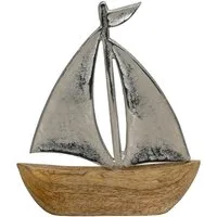 BOLTZE Dekoobjekt Dekoboot SAILING braun silber aus Holz und Aluminium H24cm Segelschiff