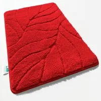 Floordirekt Badematte Maris – Flauschiger Badteppich, Blattstruktur, rutschfest & waschbar, rutschhemmend beschichtet, fußbodenheizungsgeeignet, schnell trocknend, Polyester, für Fußbodenheizung geeignet, dichter Flor, 40x60 cm, Rot