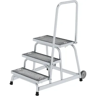 Munk Arbeitspodest starr Stahl-Gitterrost mit Rollen und Handlauf - 051023