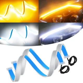 2pcs 12V 60cm Car LED thin Light Bar Dual-Color DRL Flowing Turn Signal Light Strips LED Car Daytime Running Light Flexi
