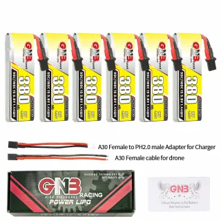 6Pcs Gaoneng 3.8V 380mAh 90C 1S LiHV Battery A30 Plug With Adapter Cable for Emax Tinyhawk S BetaFPV Beta75X