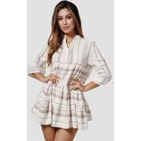 Rayshyne Sommerkleid RS27 (Modisches Tunika Hemdblusenkleid in Leinen Optik)