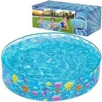 Bestway Rundpool Kinderpool Planschbecken (Spar-Set, 1-tlg., Reparaturflecken enthalten), Kein Aufblasen nötig, Becken einfach aufklappen und mit Wasser füllen
