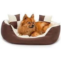 lionto Tierkissen, Wendekörbchen 4-in-1 Heimtierbett, 65x50 cm, braun/beige, Textil wasserabweisend, mit Wendekissen, kratzfest & pflegeleicht