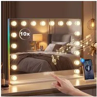 HOMCOM Schminkspiegel Touch-Schalter Tischmontage (Kosmetikspiegel, 1-St., Spiegel mit LED, RGB, Bluetooth, 10x Vergrößerung), 18 LED, RGB-Licht, Bluetooth, 10x Vergrößerung