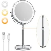 skelo Kosmetikspiegel Schminkspiegel mit Beleuchtung, 10-fach Vergrößerung, Höhenverstellbar (1-St., Kosmetikspiegel mit Standfuß, Standspiegel doppelseitig), 2000mAh, 10X Vergrößerung, Höhenverstellung 39-49 cm, 3 Farbtemperatur