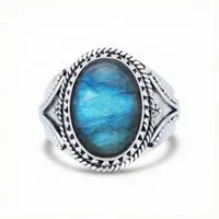 mantraroma Silberring MEKANU aus 925 Silber mit Labradorit (Ring mit Schmuckbeutel), Damenring aus 925er Silber