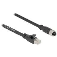 M12 Kabel X-kodiert 8 Pin Buchse > RJ-45 Stecker, Cat.5e S/FTP schwarz, 10 Meter, flexibel