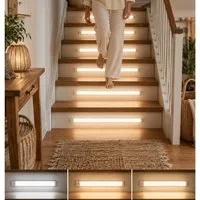 OYLCDI LED Unterbauleuchte LED Lichtleiste mit Bewegungsmelder, dimmbare Akku Schranklampe, LED festintegriert, mit Auto-Modus, 3 Lichtfarben, USB-Ladekabel inklusive, LED Nachttischlampe, Kaltes Weiß, led streifen, Warmes Weiß, Natürliches Weiß, Küc