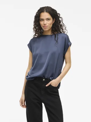 VILA - VIELLETTE S/S SATIN TOP - NOOS Vintage Indigo - Gr. - 34