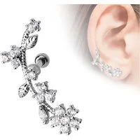 Taffstyle Piercing-Set Ohrpiercing Blume Kristall Chirurgenstahl Helix Tragus Cartilage (Filigranes Blumenpiercing mit funkelnden Kristallen – wählbar für links oder rechts)
