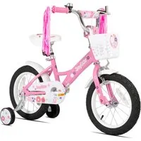JOYSTAR Kinderfahrrad 12/14/16 Zoll Fahrräder für Mädchen im Alter von 2-7 Jahren, Mit Puppensitz, Bändern, Stützrädern, Korb, süßen Kritzeleien