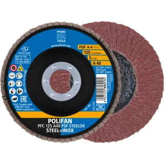 PFERD TOOLS POLIFAN Fächerscheibe PFC konisch Korund A Universallinie PSF STEELOX Stahl/Edelstahl - 67744125