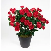 Kunstblume Rosenbusch 30cm im Topf ZF Rosenstrauch Kunstpflanze künstliche Blumen Rosen, Seidenblumen Roß, Höhe 30 cm, Rot