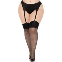 Leg Avenue Strapsstrümpfe Strapsstrümpfe mit Schmucksteinen Plus Size - schwarz (1-Paar) schillernde Strassstrümpfe in Übergröße