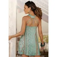 LASCANA Strandkleid mit toller Rückenansicht und Alloverdruck, Minikleid in A-Form lockeres Sommerkleid, Hängerchenkleid, luftiges Jerseykleid, Minikleid