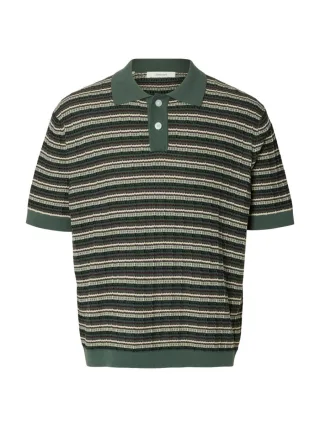 selected men - Poloshirt mit Strickstruktur - Slhdane grün - Gr. - S