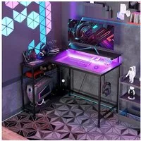 HOMCOM Computertisch Reversible Gaming Tisch (Set, 1-St., 1 Tisch), Mit LED, Steckdosen, Stauraum