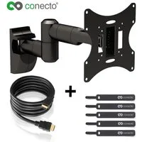 conecto TV-Wandhalterung TV Wandhalter für LCD LED Fernseher & Monitor, (bis 42 Zoll, inklusive HDMI-Kabel und Klett-Kabelbinder, schwenkbar, neigbar, ausziehbar)