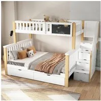 Flieks Etagenbett, Kinderbett mit Tafel Treppe Schubladen 90x200cm+140x200cm