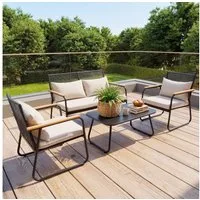 HOMAVO Gartenlounge-Set mit Couchtisch, 4-Sitzer aus Polyrattan, wasser- & UV-beständig, hohe Belastbarkeit, für Balkon, Terrasse & Garten
