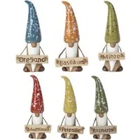 Mel-O-Design Gartenstecker Pflanzschilder Süße Kräuterwichtel aus Keramik 6er Set (Pflanzstecker, Gartendeko) Garten Dekofiguren Kräuterzwerge Deko Wichtel