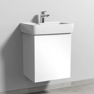 Sanipa 3way Waschtischunterbau zu Geberit Renova Plan Waschtisch mit 1 Tür, Weiß-Glanz SF87378