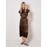 Apricot Druckkleid Textured Animal Print Kleid (2-tlg) aus fließendem Satin