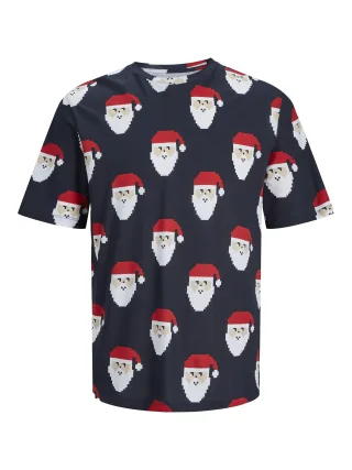 JACK&JONES - JORXMAS AOP TEE SS CREW NECK sky captain - Gr. - XL