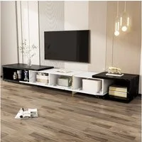Merax Lowboard Hochglanz-TV-Schrank mit verstellbarer Länge (TV-Ständer mit 1 Tür), TV-Board Marmoroptik mit drehbarer Funktion, Breit: 140-260 cm
