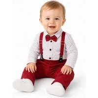 Lorey Medtec Anzug 4-teilig Jungen Outfit, Rot-Weiß, Set: Hemd + Hose + Fliege + Hosenträger (Hemd + Hose + Fliege + Hosenträger)