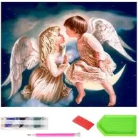 LA CUTE Malen nach Zahlen XXXL 5d Diamond Painting Engel im Himmel Malen nach Zahlen 120x60cm (Komplettset für 5D Diamond Painting inklusive Leinwand, Diamanten und Werkzeugen, Diamond Painting Set mit Zubehör für DIY-Kreativität und Entspannung), 12