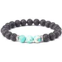 Kim Johanson Armband Chakra, mit Jaspi Perlen und Lavasteinen, Naturstein, elastisch, Geschenk