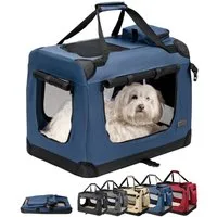 lionto Tiertransportbox stabil aus Textil, für Hunde und Katzen bis 12 kg, 60x42x44 cm, dunkelblau