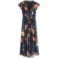 Next Midikleid Plissiertes Mesh-Midikleid mit V-Ausschnitt (1-tlg)