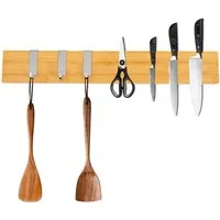 PROREGAL® Wand-Magnet Messerhalter Messerhalter aus Bambus 6,2x2,1x40cm Inkl. 3 silberne Haken Bambus, Extra stark magnetischer Messerstreifen zum Kleben oder Schrauben