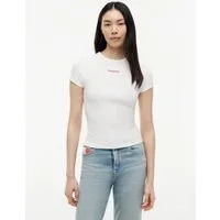 Tommy Jeans Kurzarmshirt TJW SLIM SCRIPT RIB SS TEE Baumwollmischung, slim fit, in gerippter Struktur
