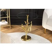 riess-ambiente Beistelltisch WILDLIFE PEACOCK 60cm gold / transparent · Wohnzimmertisch aus Metall (Einzelartikel, 1-St), mit Glas-Tischplatte · rund · handmade · Pfauen-Skulptur · Design
