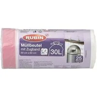 RUBIN Müllbeutel, 25 Stück/ Rolle, mit Zugband, 30 Liter, weiß, reißfest, recycelbar