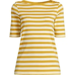 Supima-Shirt aus Baumwolle mit U-Boot-Ausschnitt, Damen,  Gelb, Baumwolle, by Lands' End