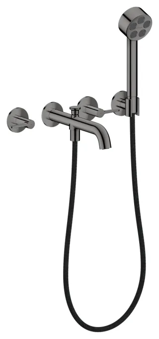 Hansgrohe 3-Loch Wannenarmatur AXOR One Unterputz Wandm.Handbrause Hebelgr.polished black chrome, 4 48444330