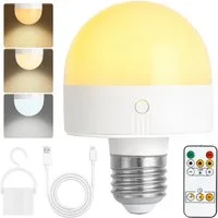 POPOLIC LED-Leuchtmittel Wiederaufladbare Glühbirne mit Timer und Fernbedienung, dimmbare, B22, 1 St., mit Magnetsockel, abnehmbare B22-Lade-LED-Glühbirne,3 Farbtemperaturen