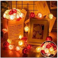 MUPOO LED-Lichterkette LED Nachtlicht 3M 20LEDs Girlande,Kunstblume Rose Warmweiß,Batterie, für Party Weihnachten,Blumengirlande Rose,LED Dekolicht