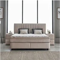 abc bedding Boxspringbett Komfortbett CLARA in Braun Beige Samt-Stoff (Bett mit Topper, inkl. Matratze und Topper), Voll-orthopädisches Schlafsystem inklusive Bettkasten