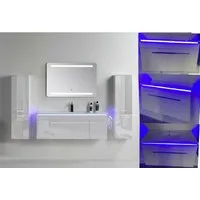 Faizee Möbel Badmöbel-Set Badmöbel- Set Schwarz/Weiß/Königsblau Keramik/Granit 120 cm, (Komplett-Set, 5-St), badmöbel set 120cm komplett Set LED-Spiegel mit Touch-Funktion