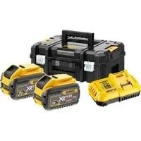 XR FLEXVOLT AKKU 2er-Set schwarz/gelb, Schnellladegerät, 2x Akku, T STAK-Box II, Akku-Trage